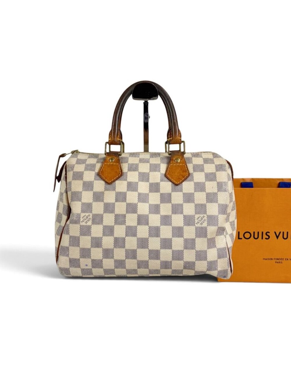 Louis Vuitton Damier Azur Speedy 25 Mini Boston Bag White Beige